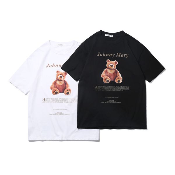 

fashion women/ men 's t-shirt summer new casual loose thin little bear print short sleeve men and women round collar tee shirt, White;black