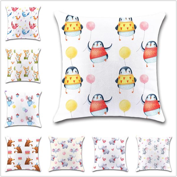 

cartoon animals pattern white cushion cover decoration coffee chair home sofa car seat friend children bedroom gift pillowcase