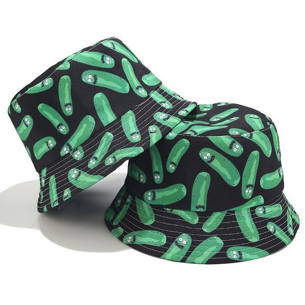 

cartoon cucumber printed fisherman hat men's and women's trend double face basin hat summer outdoor sun hat fast shipping, Blue;gray