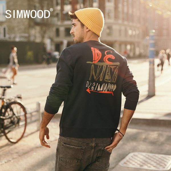 

simwood 2019 autumn winter new hoodies men fashion funny fashion letter print 100% cotton sweatshirts o-neck plus size 180419, Black