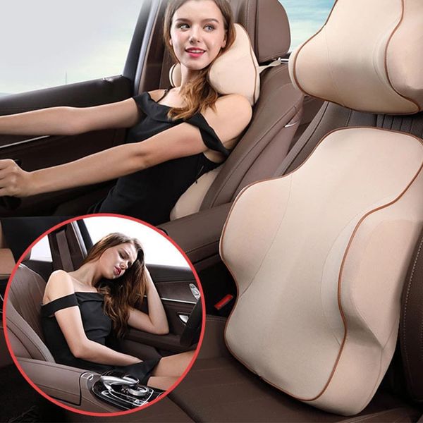 

support universal slow rebound memory foam car headrest set neck pillow seat ergonomic interior washable cover lumbar pillow