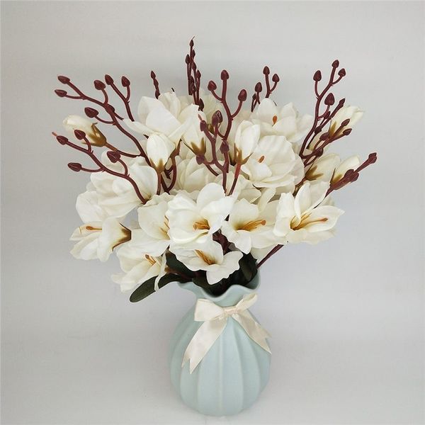 

45cm artificial silk 5 branch magnolia home l table decoration fake flower wedding bride holding pgraphy props 1pc