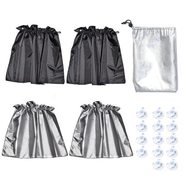 

universal car sunshade curtain silver coating cloth sucker fixing double-sided sunscreen blocking heat practical 4 pcs per set