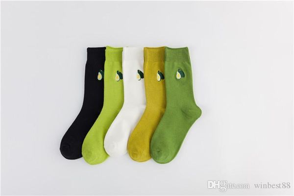 

5 colors fashion japan and korea double needle avocado embroidery socks short funny cotton socks women winter happy socks female, Black;white