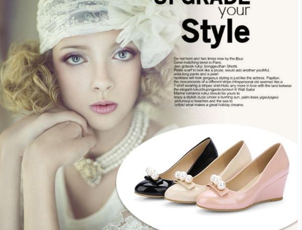 

2019 women's shoes in spring and autumn with new style slope heel round head bowknot@2076, Black
