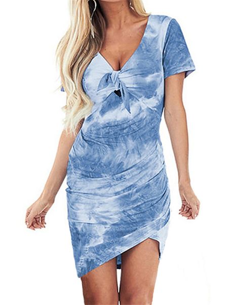 

womens tie dye dresses summer fashion short sleeve asymmetrical bpdycon dresses lace up hollow out dress, Black;gray