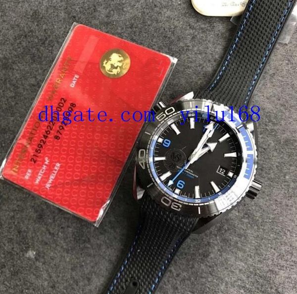 

45.5mm men's automatic cal 8906 vs planet ocean deep gold black ceramic zr02 black dial men sport nylon clad rubber watches blue stitch, Slivery;brown
