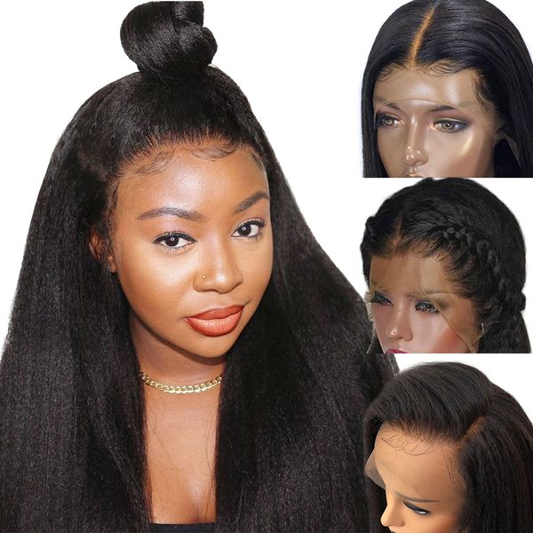 

13x4 brazilian hair remy kinky straight wig natural black lace frontal real elite human hair wig womens baby hair