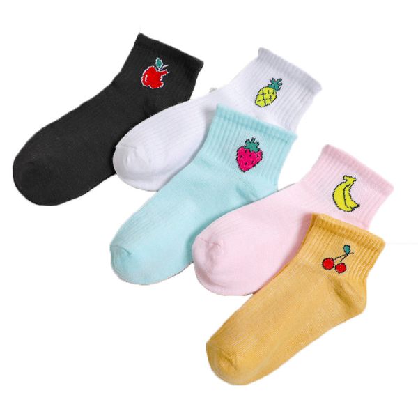 

ljiqq 5 pairs women candy fruit socks spring summer lady ankle socks embroidery female fashion socks, Black;white