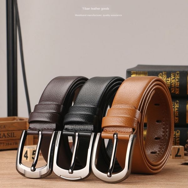 

italian pin leather men's imitation leather pin buckle super fiber youth cowhide belt men's belt middle-aged, Black;brown