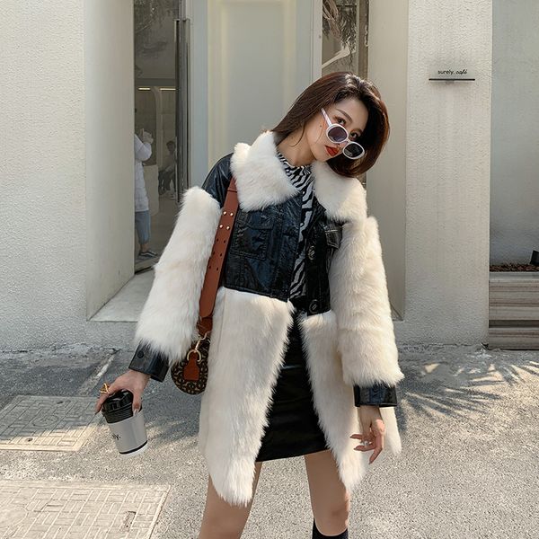 

women's fur & faux real coat female 100% wool leather jacket double-faced winter coats women 2021 korean vintage manteau femme 19005, Black