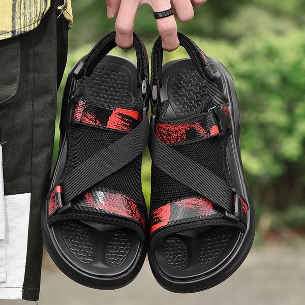 

merkmak summer men sandals soft sandals comfortable men shoes fashion air mesh outdoor roman leisure plus size shoes, Black