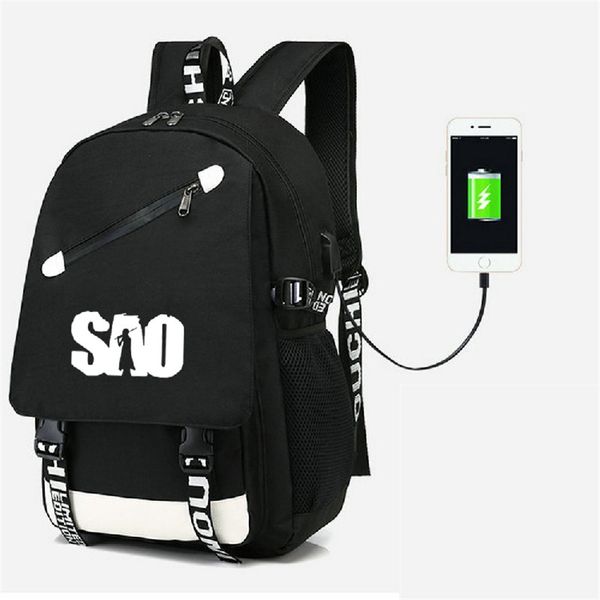 

anime sword art online sao salior backpack ruckback with usb port bag travel school bag usb charging teenagers casual laptop