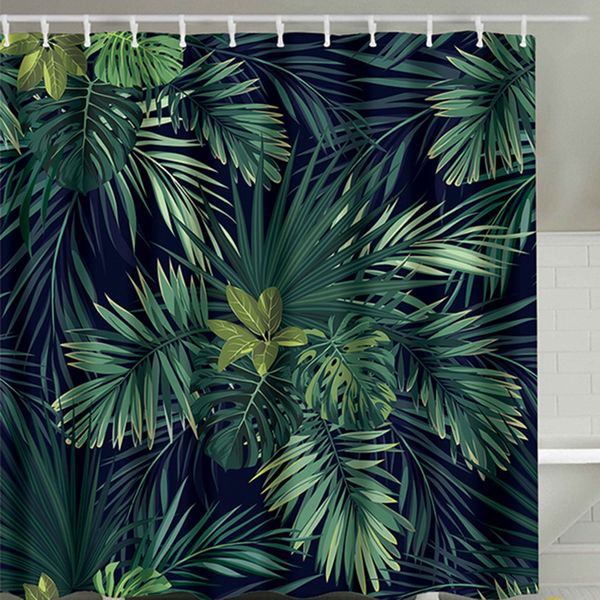 

green shower curtain leaves printing pattern modern natural plant pattern polyester bathroom curtains 180 x 180cm