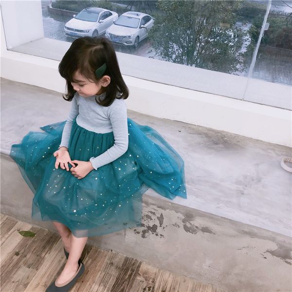 

2019 весна новое поступление хлопок корейского стиля соответствия цветов с длинным рукавом платье принцессы с гренадином для милых сладких д, Red;yellow