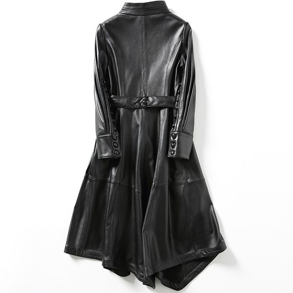 

100%geniune leather jacket sheepskin leather trench coat women spring autumn jacket jaqueta de couro cjx8180a mf093, Black