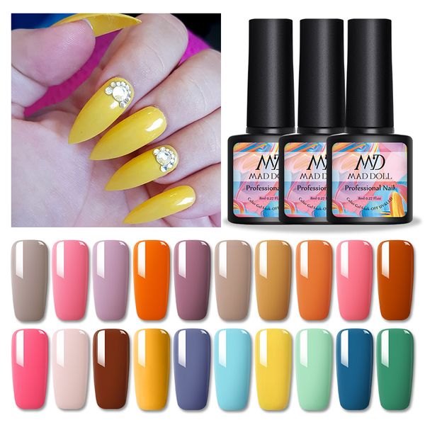 

1 bottle 8ml mad doll gel polish 20 colors soak off pure colors nail art uv gel varnish colorful manicure for nails diy design, Red;pink