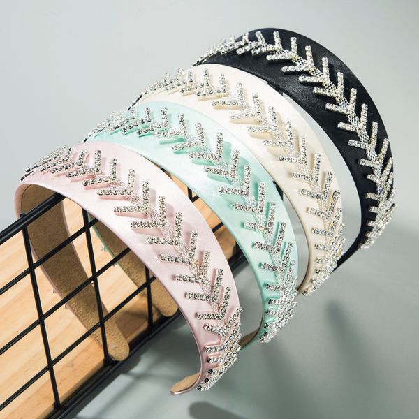 

temperament grade headwear hair band women's fabric double leaf grass inlaid rhinestone headband, Silver