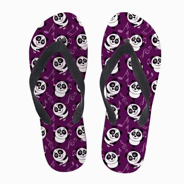 

customized flip flops for women summer casual home slippers woman cute panda with music note prints ladies fashion flip flops, Black