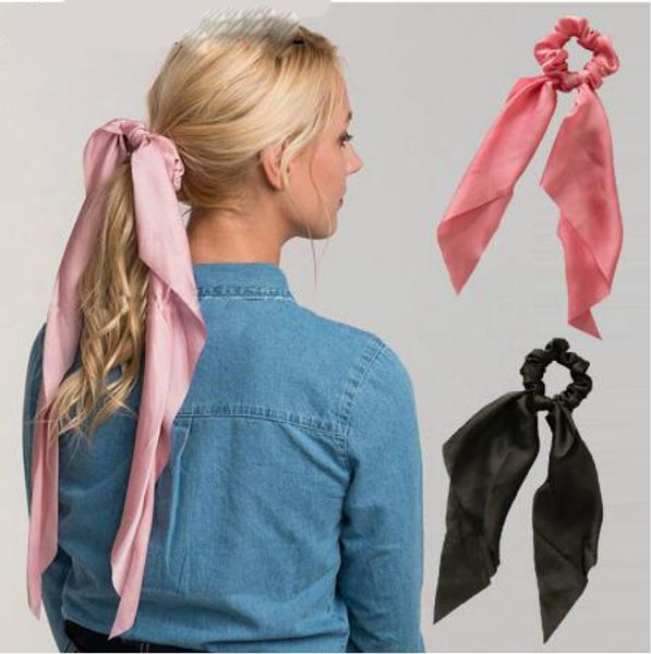

streamers elastic scrunchie hair bands women solid color hairs rings bow hair accessories daily headwear hair ribbon, Slivery;white