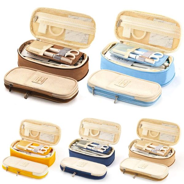 

dihopenew large capacity pencil bag makeup pouch durable students stationery bag double zipper oxford fabric pencil storage bags