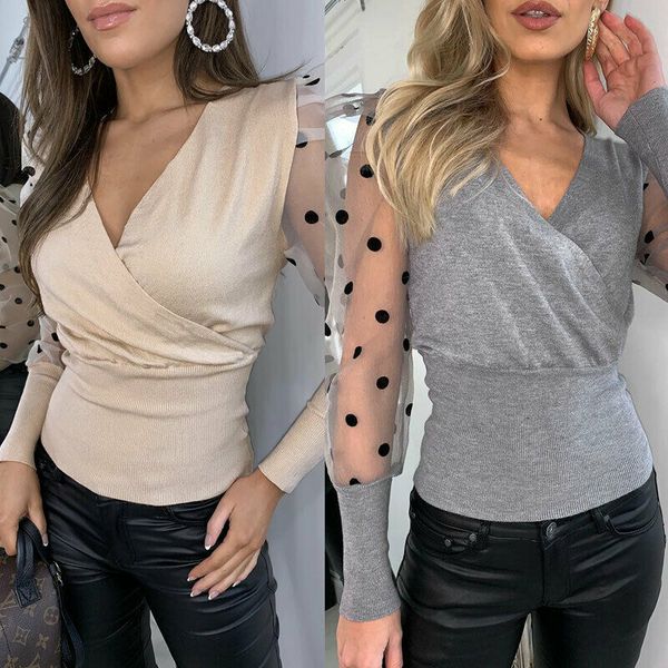 

women puff long transparent sleeve dot yoga shirt sport autumn spring loose cotton, White;red