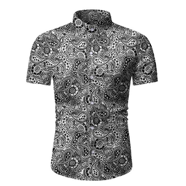 

black paisley shirt men 2019 brand new summer beach hawaiian shirt mens short sleeve floral hawaii male camisa masculina, White;black