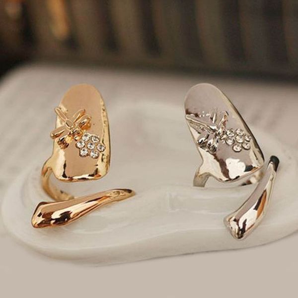 

fashion punk finger nails ring summer style gold silver plated with rhinestone dragonfly women fine jewelry zg88, Red;gold