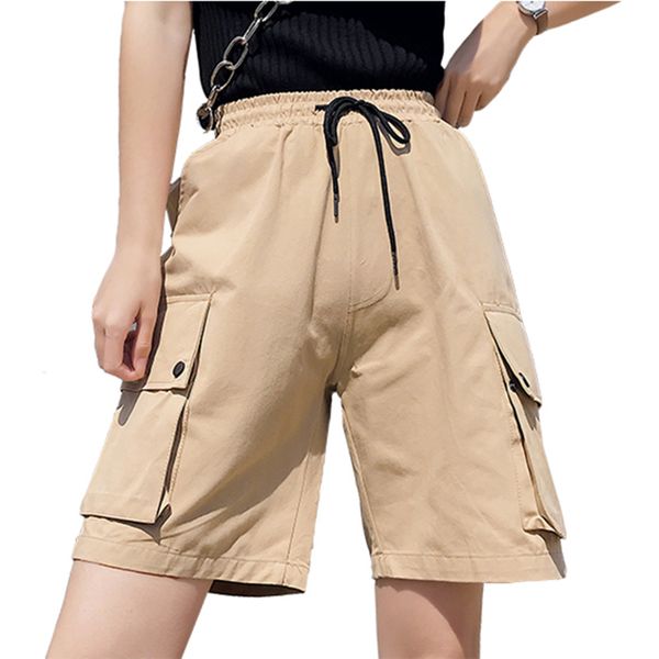

tooling five shorts s-2xl women 2019 summer loose straight casual elastic lacing five shorts high waist was thin wide leg, White;black