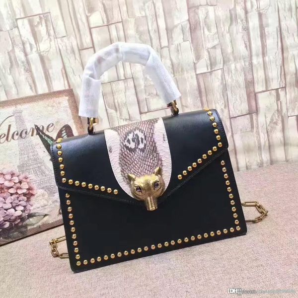 

New women handbag ladie tote calf kin genuine leather bamboo hand pur e houlder bag fox twi t lock ca ual bag 450628