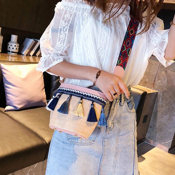 

messenger bags women vintage straw bag ethnic style ribbon tassel beach straw ethnic wind ribbon tassel messenger bag#35