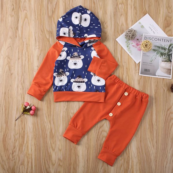 

2020 0-24m newborn baby boy clothes toddler bear animal printed hoodies pullover long pants outfits spring tracksuit, Pink;blue