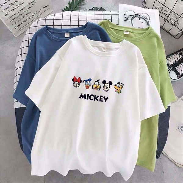

2020 women's short-sleeved t-shirt student cotton round collar t-shirt women's large loose versatile short-sleeved top, White