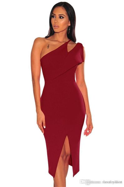 

split one-shoulder women party dresses ladies panelled pencil dresses designer skinny hollow out bodycon dresses, White;black