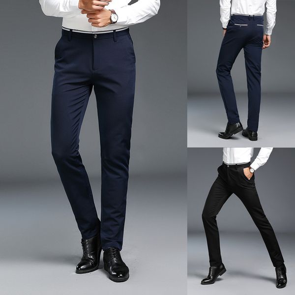 

men's new fashion solid casuall slim zippered business pants long trousers 28-38, White;black