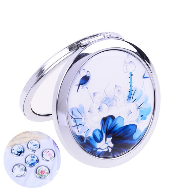 

exquisite chinese blue and white porcelain portable mini pocket makeup mirrors double folded-side