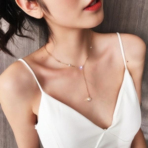 

maxi korean simple temperament crystal cool style necklace clavicle chain, Silver