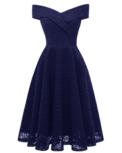 

wholesale-women spring summer vintage dress slim elegant hollow out solid lace pink party dresses female vintage a-line dress vestido, Black;gray