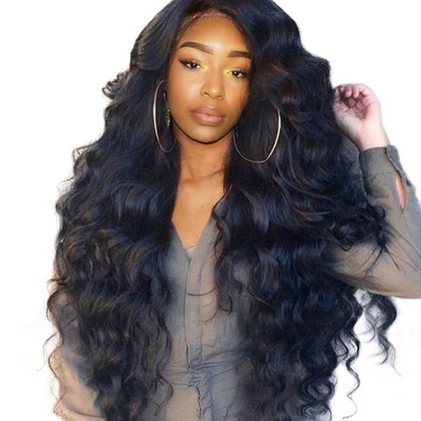

250 density 13x6 body wave lace front human hair wigs pre plucked with baby hair glueless 360 lace frontal wig, Black
