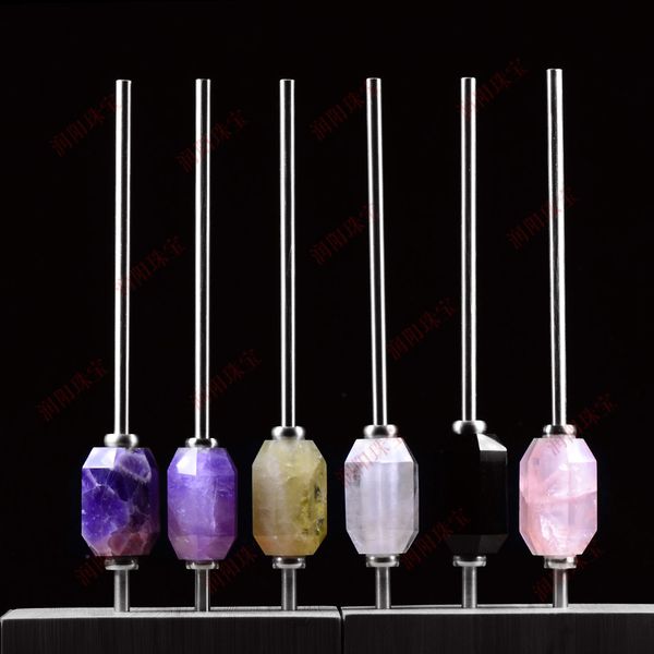 

natural chakra healing crystal stone six prism energy bar 304 stainless steel healing stones straw customized cross-border qt6c005