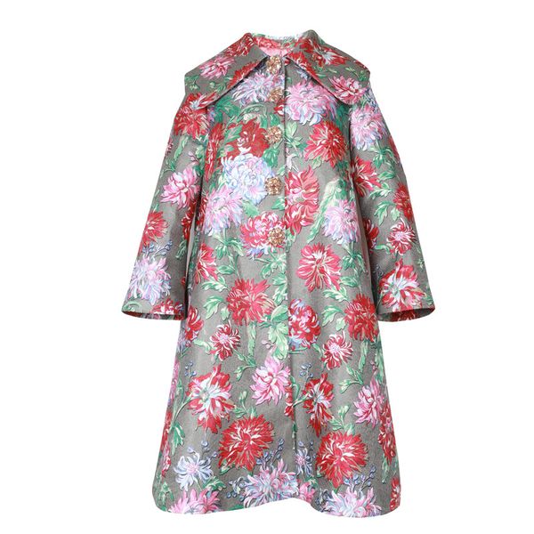 

autumn winter women set wool coat vest dress two piece set vintage floral print nail drill coat dress suit, White