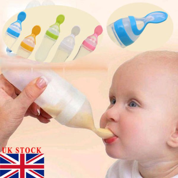 

emmababy 90ml lovely safety infant baby silicone feeding with spoon feeder food rice cereal bottle for gift