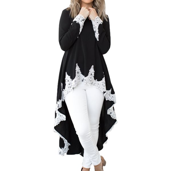 

black lace irregular long sleeve autumn winter dress women 2018 maxi dress vestidos, Black;gray
