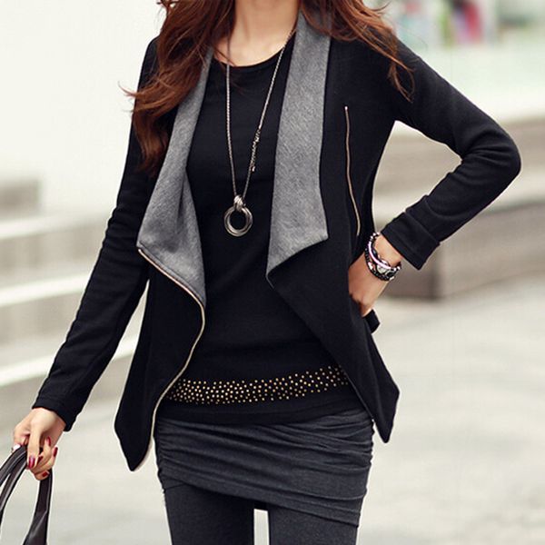 

zebery slim long-sleeved jacket woman side zipper ruffle collar slim short coat simple business style jacket 2018, Black;brown