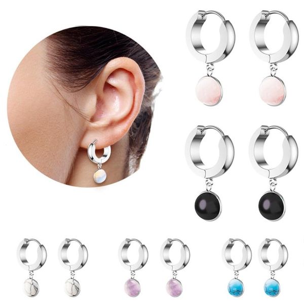 

trendy stainless steel hoop earrings colorful stone charm earring women punk fashion statement earring jewelry accessories, Golden;silver