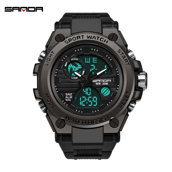 

2019 sanda men's watches black sports watch led digital 3atm waterproof watches s male clock relogios masculino, Slivery;brown