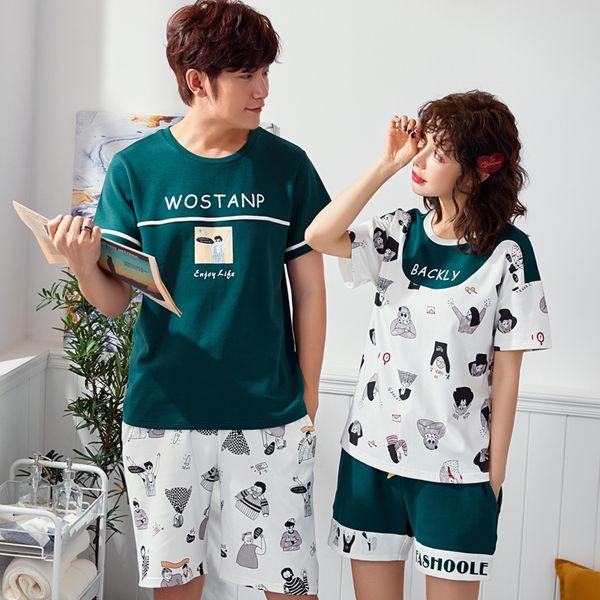 

big size -3xl women pajamas set summer couple pyjamas men and women sleepwear short sleeve home clothing, Blue;gray