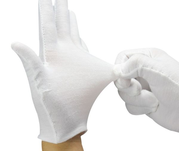 Branco 100% luvas de algodão braçadas Jóias Luvas de tecido de algodão de trabalho Segurança Homens Mulheres Serviço Trabalho Glove