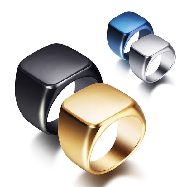 

simple style stainless steel black men's rings all-gloss square solid titanium classic ring wedding engagement jewelry, Silver