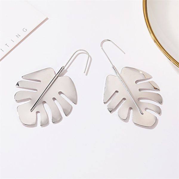 

dangle & chandelier the earrings exaggerated personality wild leaf long simple cold metal banana, Silver